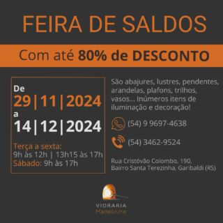 Nossa tradicional feira de saldos já tem data! Programe-se 🧡